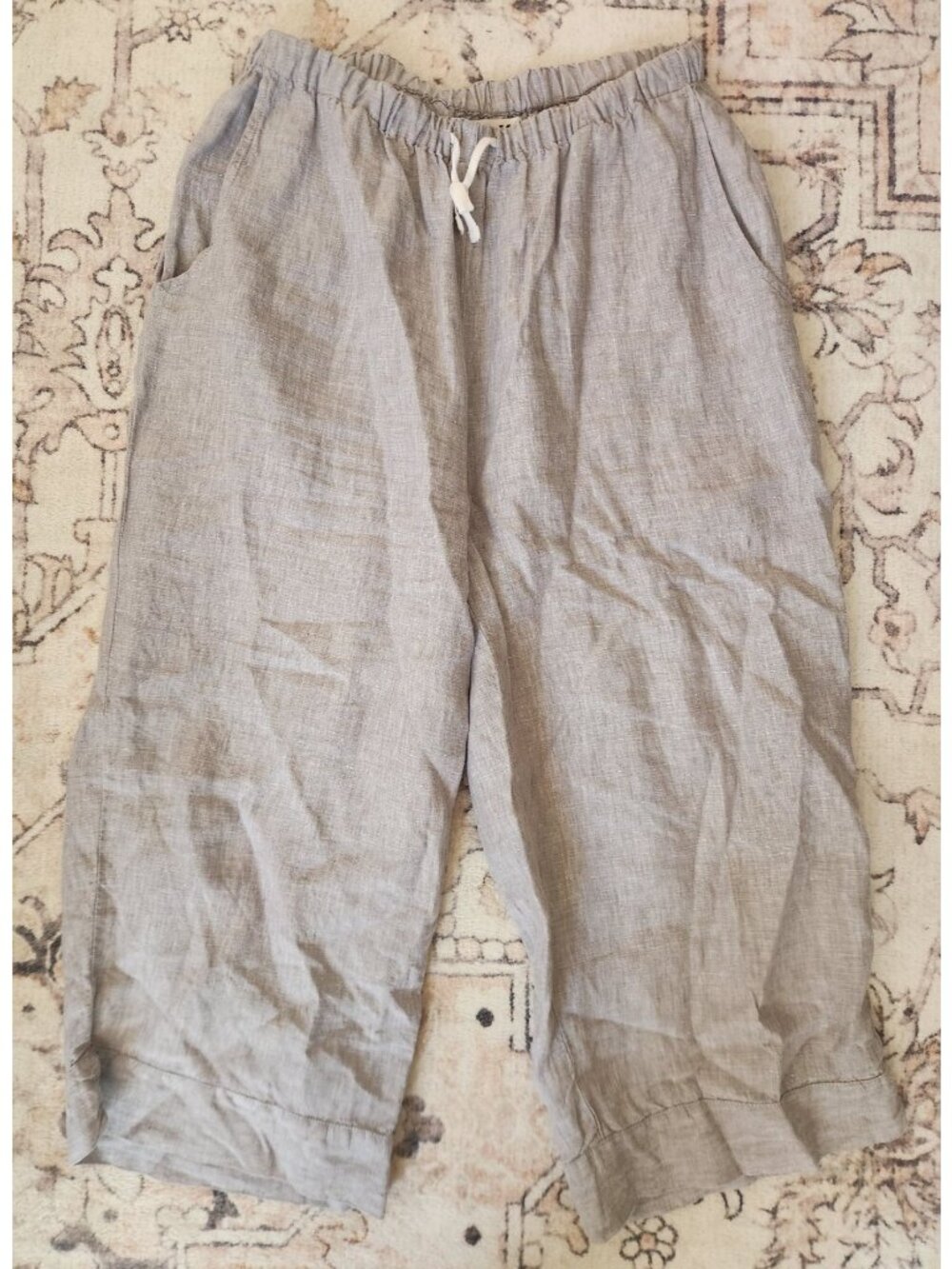 Flax Women's Sz. M Grey Linen Crop Wide Leg Pants